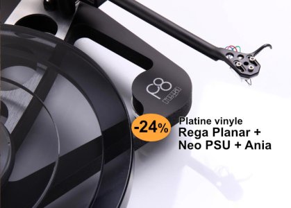 -24 % sur la Rega Planar 8 + Neo PSU + Ania, platine vinyle squelettique tout équipée du spécialiste britannique du tourne-disque audiophile