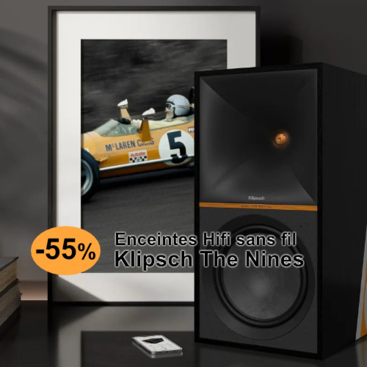 -55 % sur les Klipsch The Nines McLaren Legends, une paire d'enceintes Hifi sans fil de course